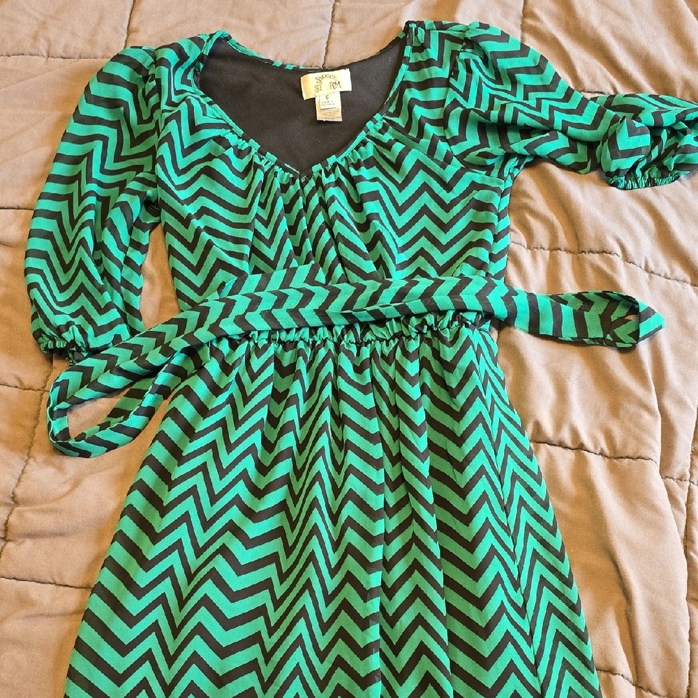 Sweet Storm Green and Black Chevron Dress